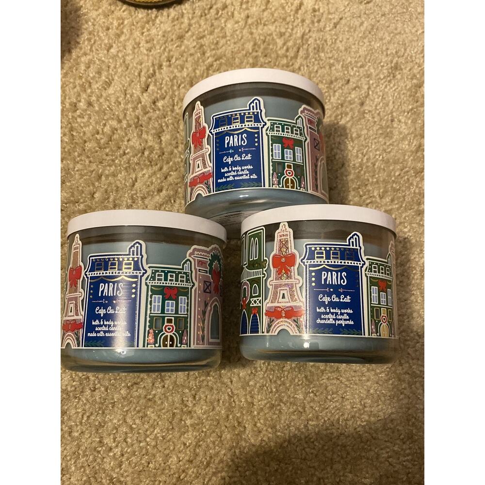 bath and body‎ works paris cafe au lait candles 3 wick candles set of 3
